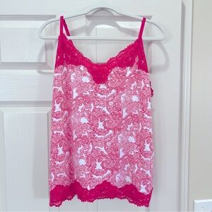 Lane Bryant Hot Pink Camisole Top Sz 18/20 Y2K Lace Edged Cami Babydoll R8